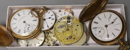 A gold plated Waltham hunter pocket watch, one other gold plated pocket watch and a small group of