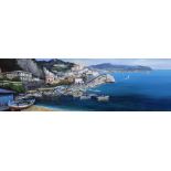 Neapolitan School, oil on canvas, View of Amalfi, indistinctly signed, 39 x 119cm