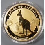 A QEII 2020 1oz gold Australia Kangaroo $100 coin.