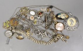 A Jorgen Jensen pewter and amethyst pendant, a Scottish agate brooch and other costume jewellery.