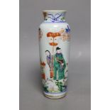 A Chinese famille verte figural vase, 22.5cm