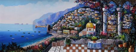 G. Apicella, oil on canvas, 'Positano', signed, 39 x 100cm