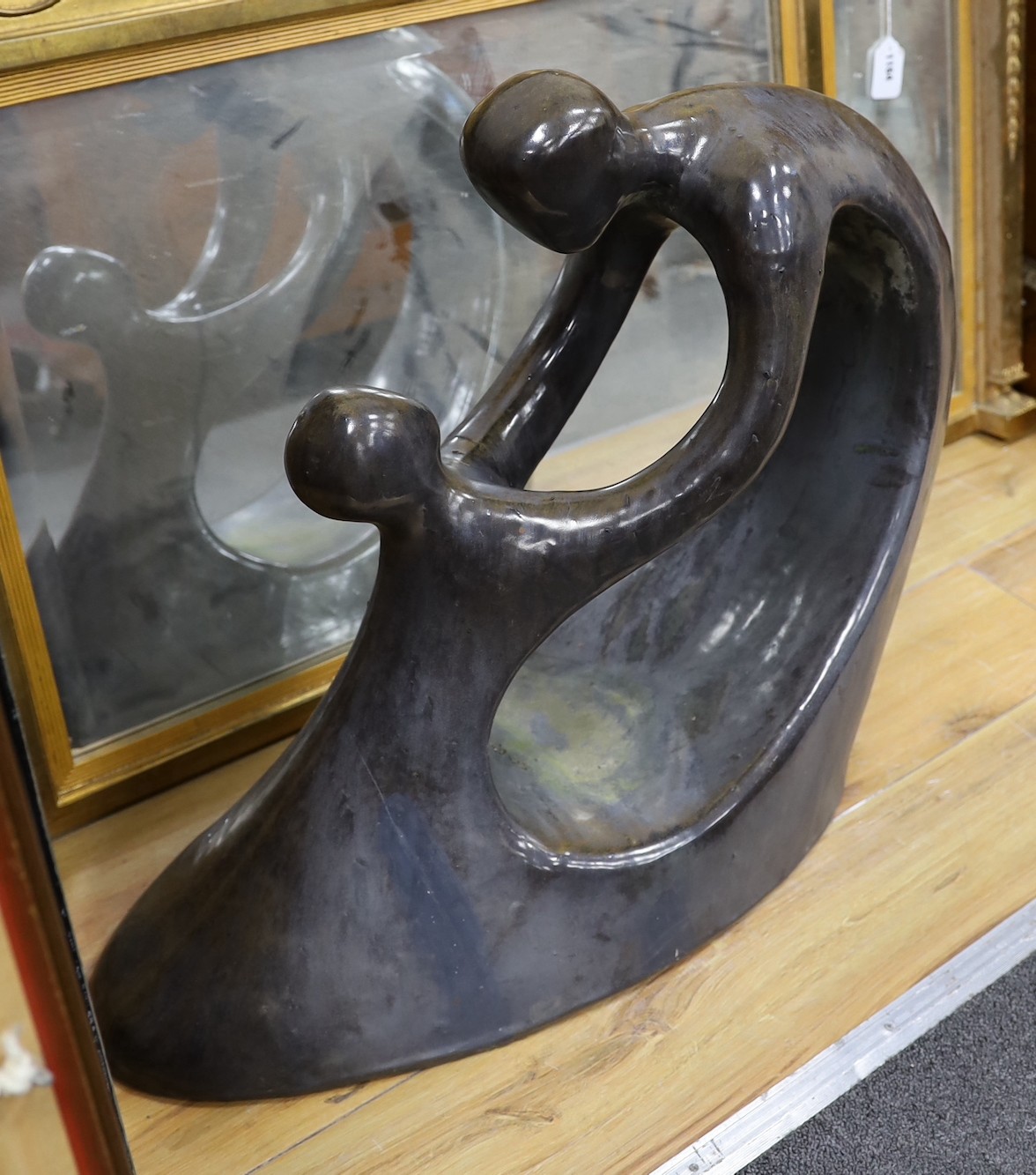 A silver lustred terracotta sculpture in the style of B. Hepworth,59cms high - Image 2 of 2