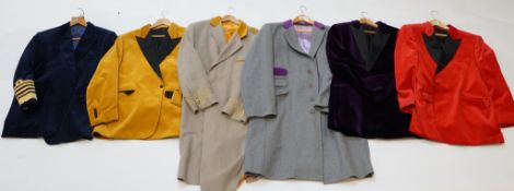 A group of four gentleman's Gresham Blake velvet jackets and two overcoats custom made. Approx