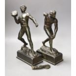 A pair of spelter athlete figures, a.f., tallest 34cms