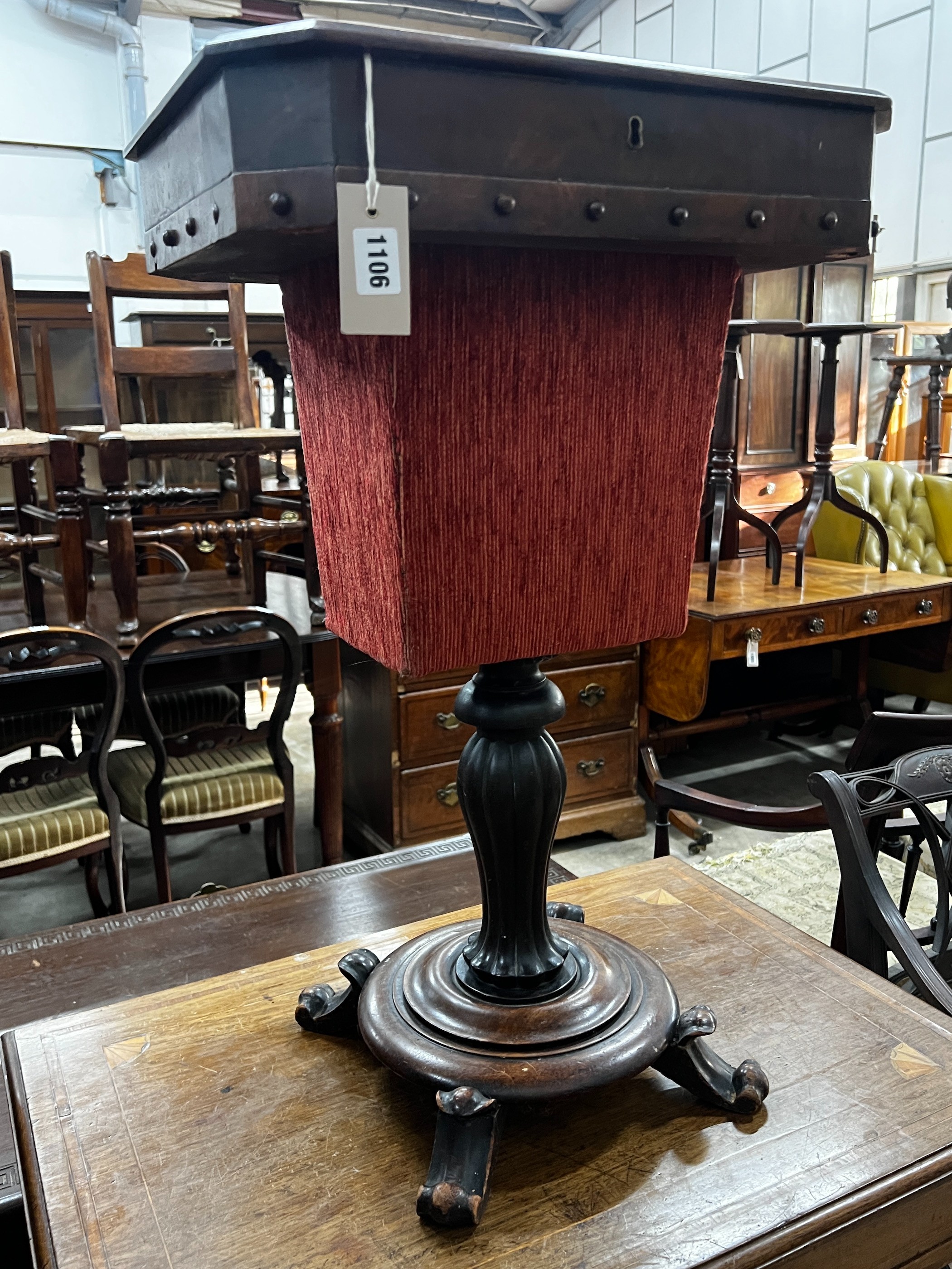 An early Victorian mahogany work table, width 45cm, depth 35cm, height 71cm - Image 2 of 3