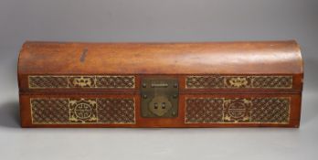 A Chinese leather covered scroll case, 52 cm wide