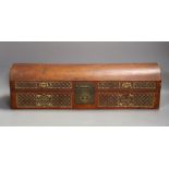 A Chinese leather covered scroll case, 52 cm wide