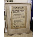 A World War Two Southern Railway Evacuation sign ‘Evacuation of women and children from London,