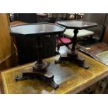 A pair of Regency style brass inlaid rosewood octagonal topped wine tables, width 43cm, depth