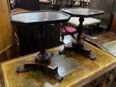 A pair of Regency style brass inlaid rosewood octagonal topped wine tables, width 43cm, depth