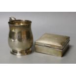 A George V silver christening mug, London, 1934, 95mm and a silver mounted cigarette box.