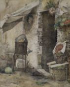 Rudolf G. Werner (1893-1957), watercolour, Produce beside a cottage doorway, signed and inscribed