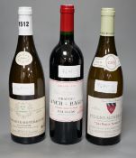 A bottle of Chateau Lynch Bages 1989, one bottle of Chassagne-Montrachet, 2004 and one Puligny