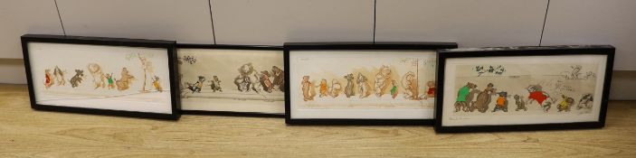 Boris O'Klein, four coloured aquatints from the Dirty Dogs of Paris series, signed in pencil, 17 x