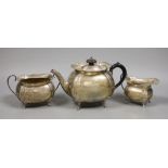 A George V three piece silver tea set, George Howson, Sheffield, 1926, gross weight 22.7oz.