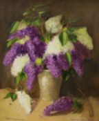 Daniel H. Cozens, oil on canvas, Still life of lilac blossom in a vase, signed and dated 2006, 60