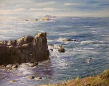 Daniel Cozens, oil on board, Sea cliffs, signed, 40 x 50cm