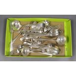 A matched part canteen of Victorian and later silver flatware for six, various patterns, dates and