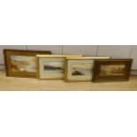 Attributed to Edwin Earp, pair of watercolours, Loch scenes, 18 x 46cm and two other watercolour