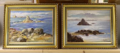 Daniel Cozens, pair of oils on board, Coastal scenes, signed, 25 x 34cm
