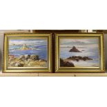 Daniel Cozens, pair of oils on board, Coastal scenes, signed, 25 x 34cm