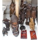 A group of Chinese Asian and African hardwood carvings (a quantity),