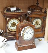 Three late 19th century mantel clocks, tallest 40cm