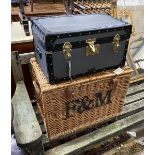 A Fortnum and Mason wicker hamper, width 58cm together with a smaller Mossman trunk