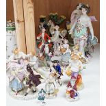 A mixed selection of 20th century porcelain figures, tallest 27cm
