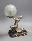 An Art Deco silvered metal figural lady lamp. 26cm high