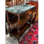 A Victorian rosewood buffet, with associated green marble top, width 79cm, depth 38cm, height 93cm