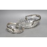 Two Victorian cut glass baskets with silver handles, largest 21cm long