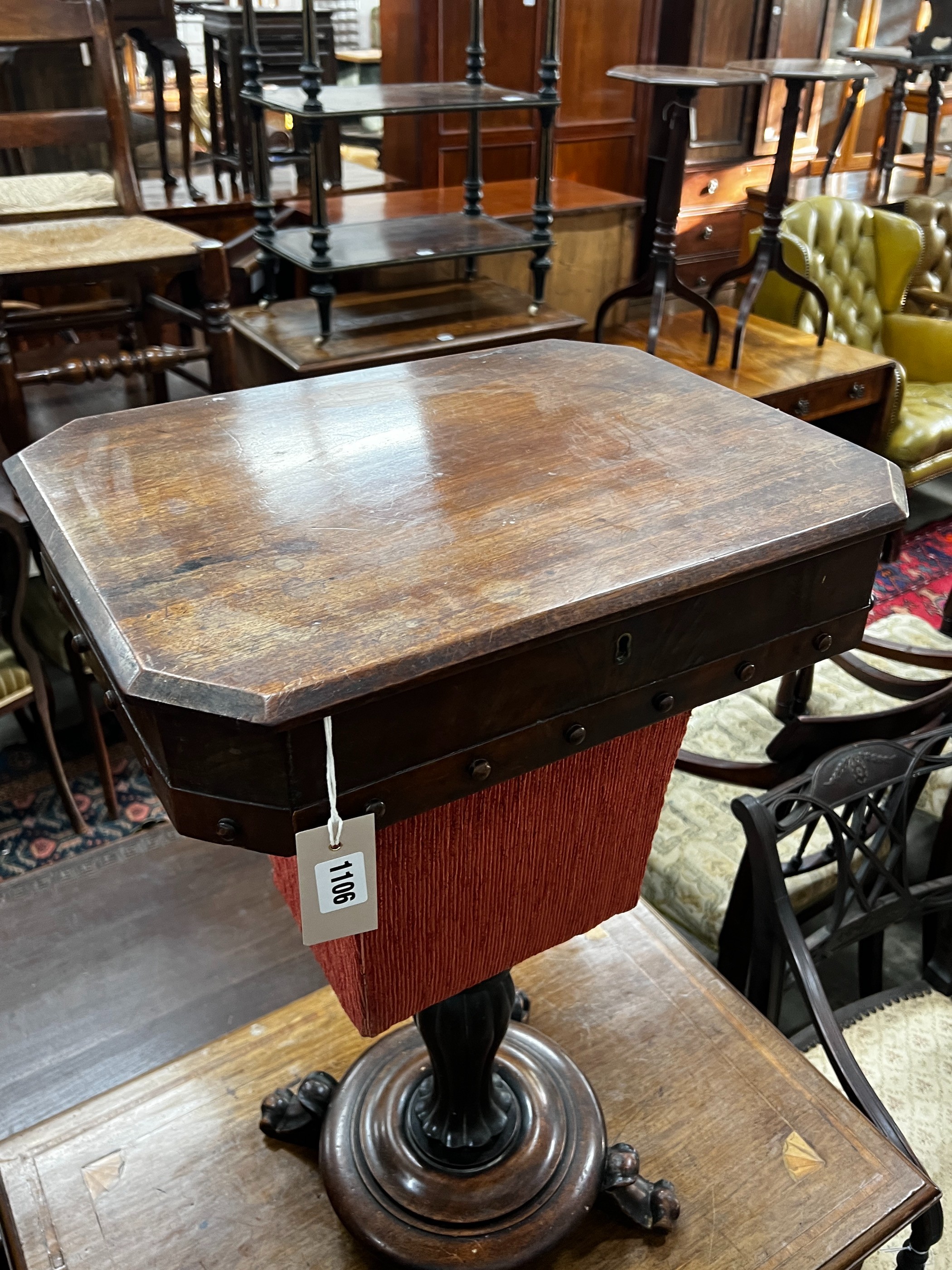 An early Victorian mahogany work table, width 45cm, depth 35cm, height 71cm - Image 3 of 3