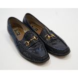 A pair of ladies Gucci Flat Loafer Navy size 41 with bag on box