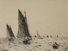 William Lionel Wyllie (1851-1931), drypoint etching, 'Fishing boats, Hamilton Bank', signed in