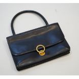 A vintage Hermes Ring handbag in bleu marine Veau Box leather, circa 1960-1969 27cm.