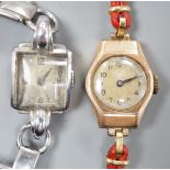 A lady's 9ct gold Rotary manual wind wrist watch, on a fabric strap, together with a lady's