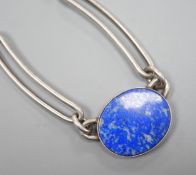 A Niels Eric From Danish 925 sterling and lapis lazuli set necklace, 38cm, gross 55.2 grams.