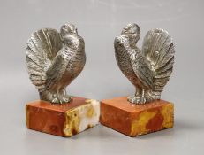 A pair of Art Deco silvered bronze 'turkey' bookends. 13cm high