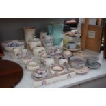 A large collection of mixed Poole pottery, mostly from 1920's, including a pale turquoise glazed 503