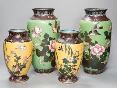 Two pairs of Japanese cloisonné enamel vases, Meiji period, 30cm