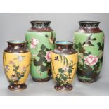 Two pairs of Japanese cloisonné enamel vases, Meiji period, 30cm