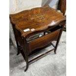 A late Victorian inlaid rosewood drop flap occasional table, width 55cm, depth 39cm, height 71cm