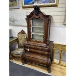 An 18th century and later Dutch walnut and floral marquetry cabinet on chest, width 92cm, depth