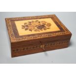 A Tunbridge ware rosewood ‘roses’ box and cover, late 19th century, 22.5cm wide