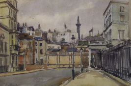 Llewellyn Petley-Jones (1908-1986) watercolour, London street scene, near Trafalgar Square