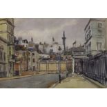 Llewellyn Petley-Jones (1908-1986) watercolour, London street scene, near Trafalgar Square