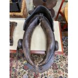 A late Georgian leather barge horse harness, height 78cm