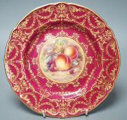 A Royal Worcester fruit painted cabinet plate, by J.S.Kerret, 22cms diameter